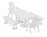 POLYWOOD® Vineyard Curveback Adirondack 5-Piece Farmhouse Dining Set with Benches in White