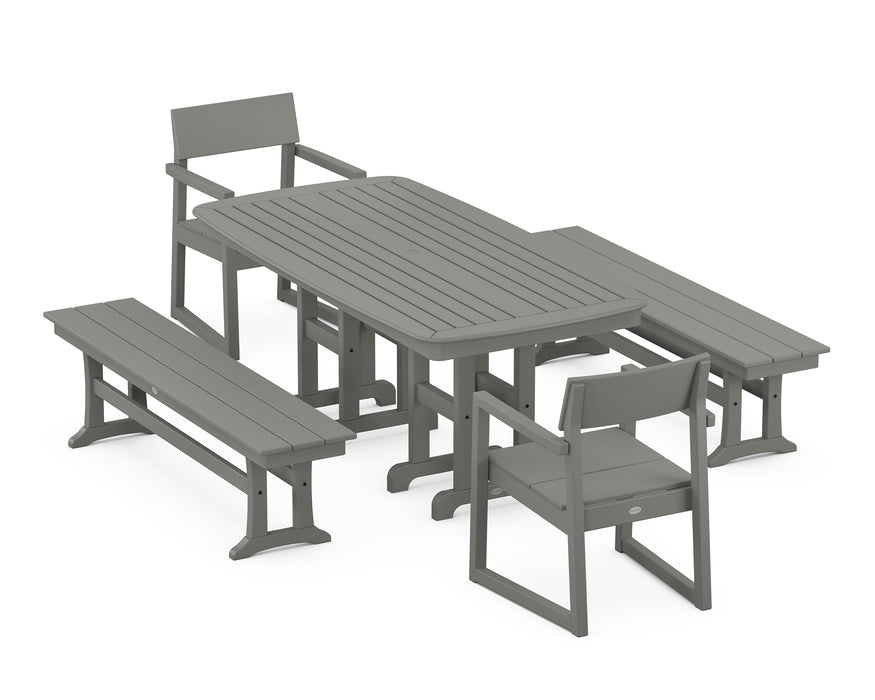 POLYWOOD EDGE 5-Piece Dining Set with Benches in Slate Grey