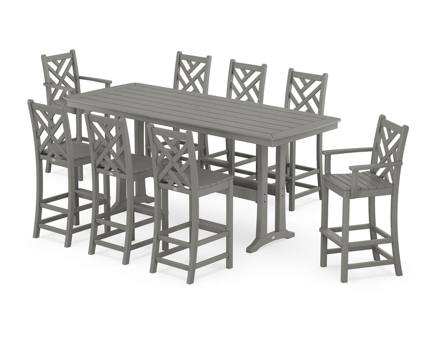 POLYWOOD® Chippendale 9-Piece Bar Set with Trestle Legs in Slate Grey
