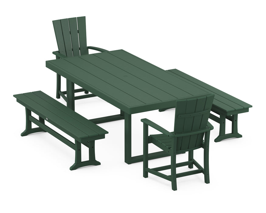 POLYWOOD Quattro 5-Piece Dining Set with Benches in Green