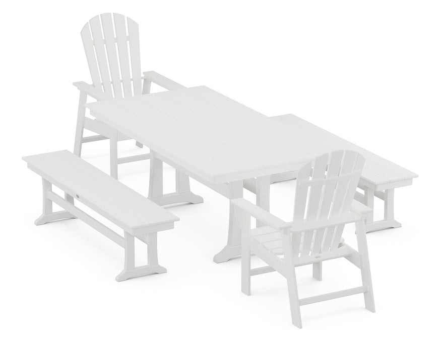 POLYWOOD South Beach 5-Piece Farmhouse Dining Set With Trestle Legs in White