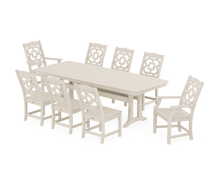 Martha Stewart by POLYWOOD Chinoiserie 9-Piece Dining Set with Trestle Legs in Sand