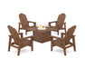 POLYWOOD® 5-Piece Vineyard Grand Upright Adirondack Conversation Set with Fire Pit Table in Teak