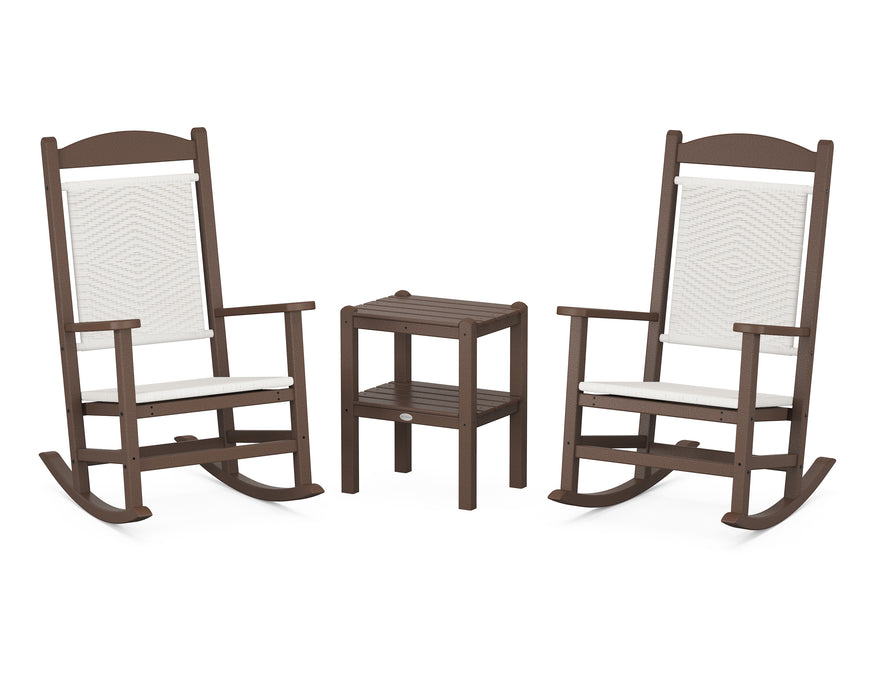 POLYWOOD Presidential Woven Rocker 3-Piece Set in Mahogany / White Loom