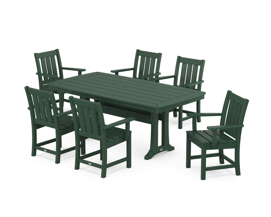 POLYWOOD® Oxford Arm Chair 7-Piece Dining Set with Trestle Legs in Mahogany