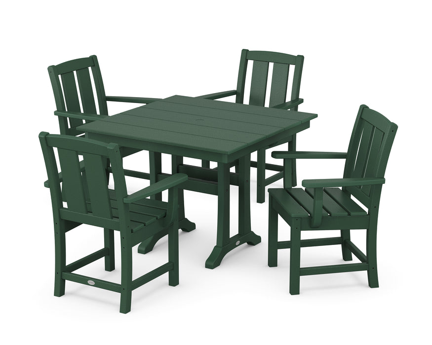POLYWOOD® Mission 5-Piece Farmhouse Dining Set with Trestle Legs in Mahogany