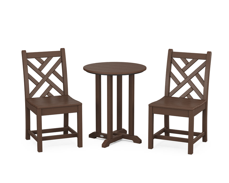 POLYWOOD Chippendale Side Chair 3-Piece Round Dining Set in Mahogany