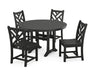 POLYWOOD Chippendale Side Chair 5-Piece Round Dining Set With Trestle Legs in Black