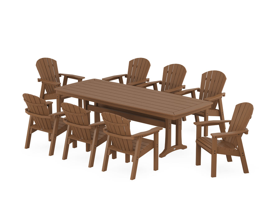 POLYWOOD Seashell 9-Piece Dining Set with Trestle Legs in Teak