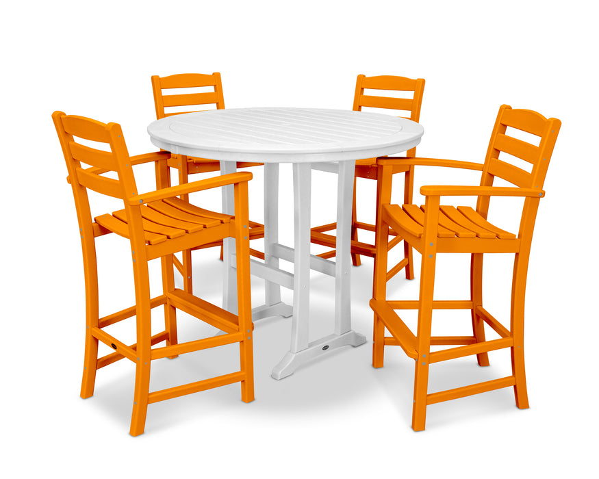 POLYWOOD La Casa Café 5-Piece Bar Dining Set in Tangerine / White