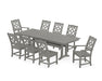Martha Stewart by POLYWOOD Chinoiserie 9-Piece Farmhouse Dining Set with Trestle Legs in Slate Grey