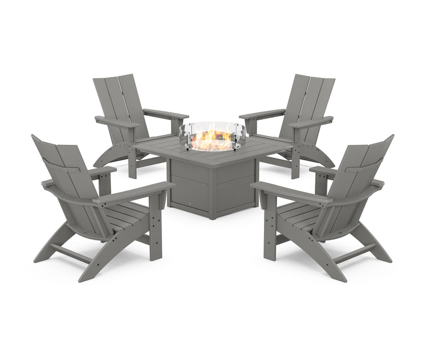 POLYWOOD® 5-Piece Modern Grand Adirondack Conversation Set with Fire Pit Table in Slate Grey