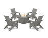 POLYWOOD® 5-Piece Modern Grand Adirondack Conversation Set with Fire Pit Table in Slate Grey