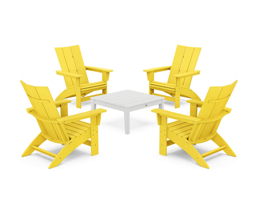 POLYWOOD® 5-Piece Modern Grand Adirondack Chair Conversation Group in Aruba / White