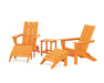 POLYWOOD Modern Folding Adirondack Chair 5-Piece Set with Ottomans and 18" Side Table in Green