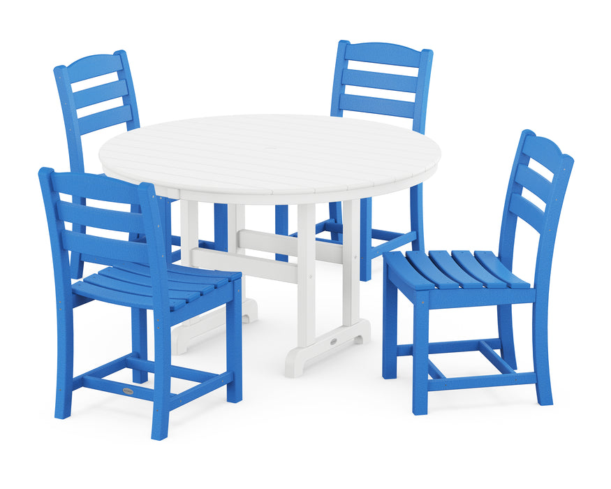POLYWOOD La Casa Café Side Chair 5-Piece Round Farmhouse Dining Set in Pacific Blue