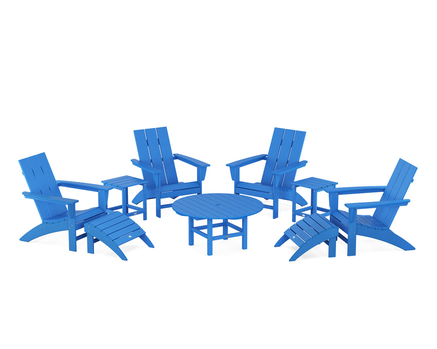 POLYWOOD Modern Adirondack Chair 9-Piece Conversation Set in Pacific Blue