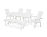 POLYWOOD Modern Curveback Adirondack 6-Piece Rustic Farmhouse Dining Set with Bench in White