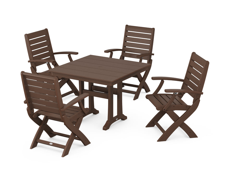 POLYWOOD Signature 5-Piece Farmhouse Dining Set With Trestle Legs in Mahogany