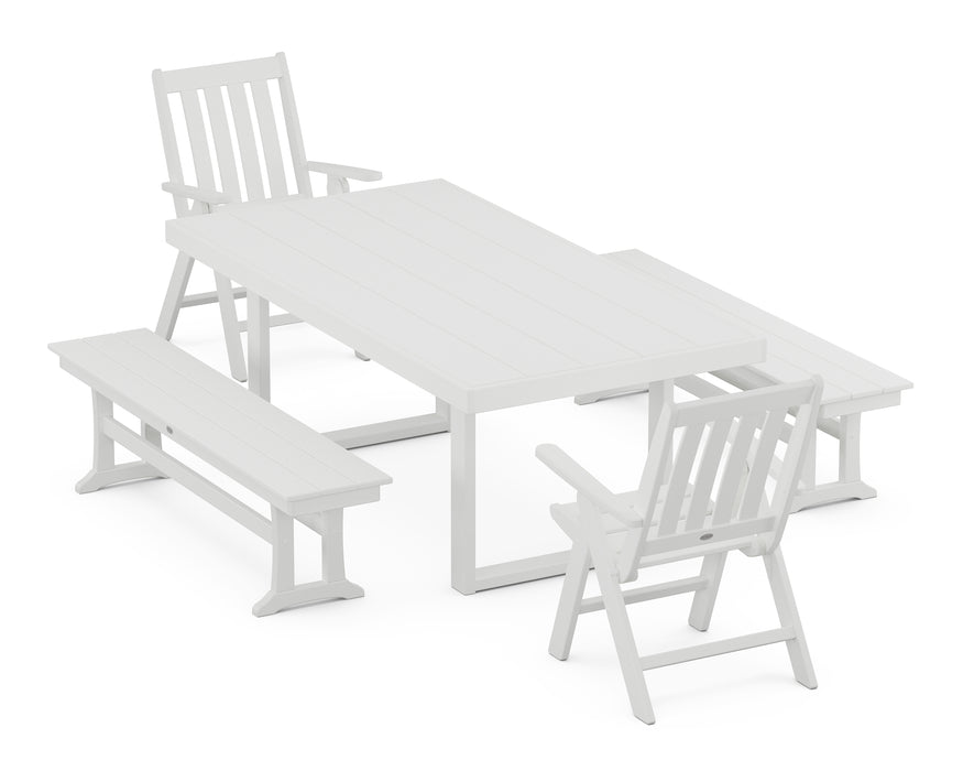 POLYWOOD Vineyard Folding 5-Piece Dining Set with Trestle Legs in White