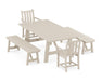 POLYWOOD Traditional Garden 5-Piece Rustic Farmhouse Dining Set With Benches in Sand