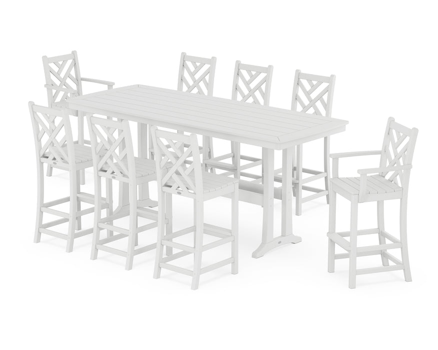 POLYWOOD® Chippendale 9-Piece Bar Set with Trestle Legs in White