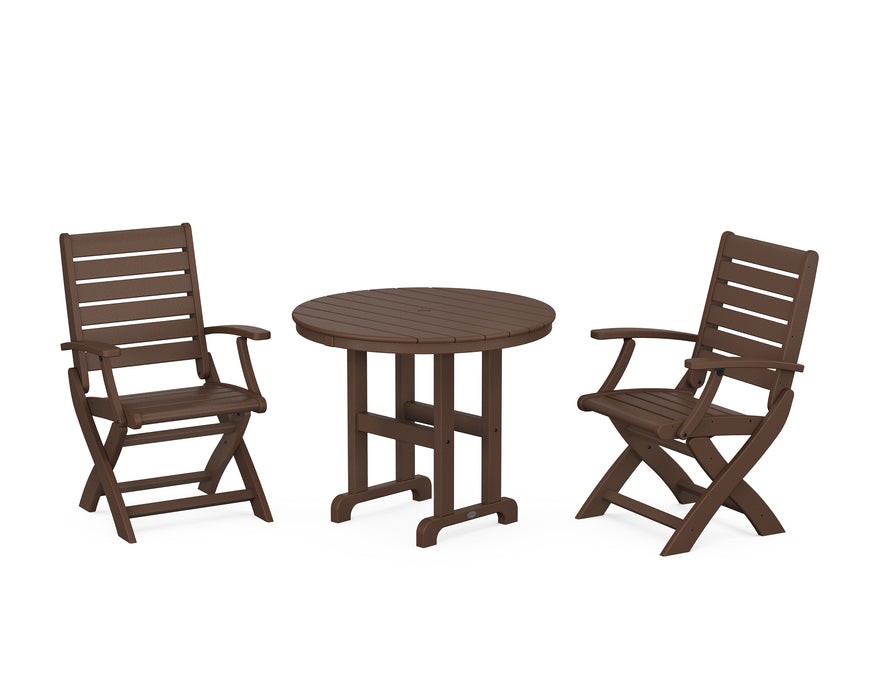 POLYWOOD Signature Folding Chair 3-Piece Round Farmhouse Dining Set in Mahogany