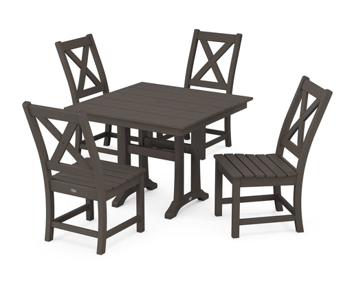 POLYWOOD Braxton Side Chair 5-Piece Farmhouse Dining Set With Trestle Legs in Vintage Coffee