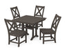 POLYWOOD Braxton Side Chair 5-Piece Farmhouse Dining Set With Trestle Legs in Vintage Coffee