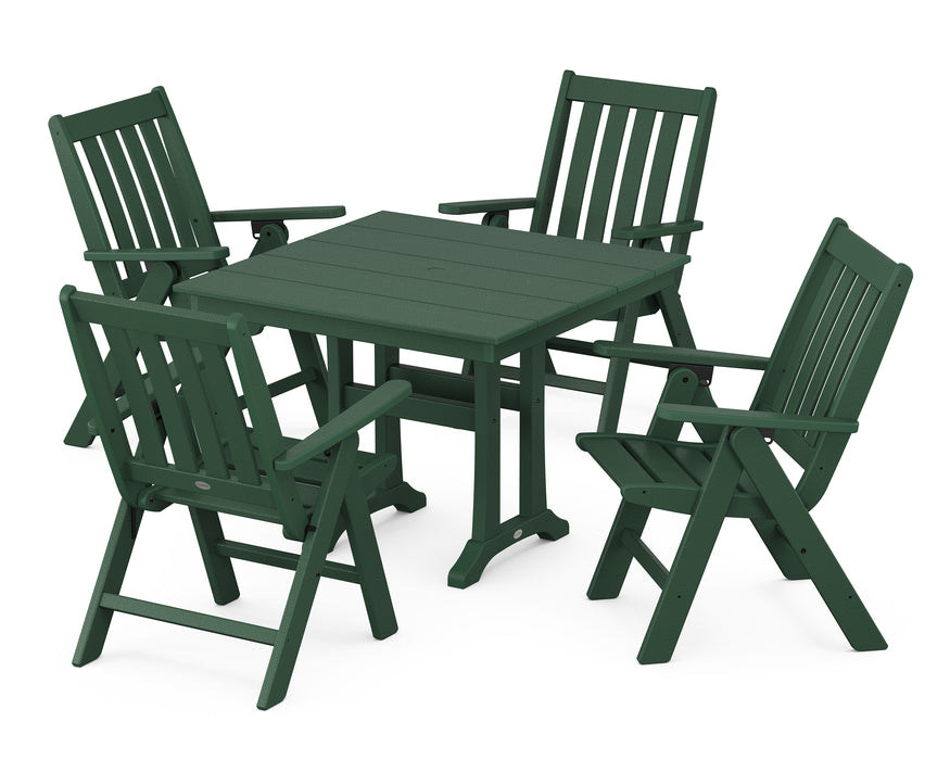 POLYWOOD Vineyard Folding 5-Piece Farmhouse Dining Set With Trestle Legs in Green