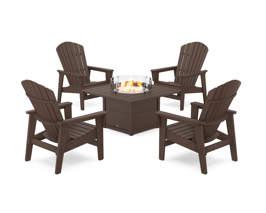 POLYWOOD® 5-Piece Nautical Grand Upright Adirondack Conversation Set with Fire Pit Table in Mahogany