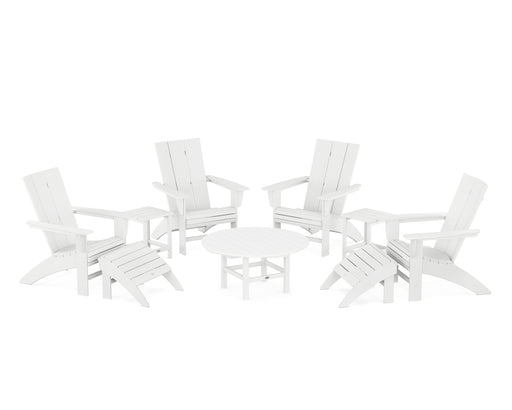 POLYWOOD Modern Curveback Adirondack Chair 9-Piece Conversation Set in White