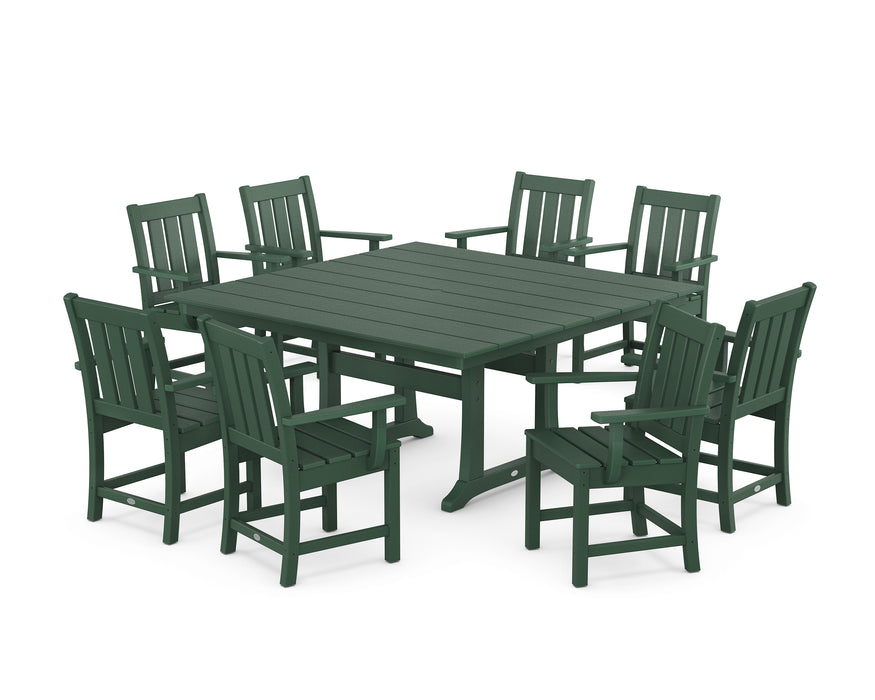 POLYWOOD® Oxford 9-Piece Square Farmhouse Dining Set with Trestle Legs in Green