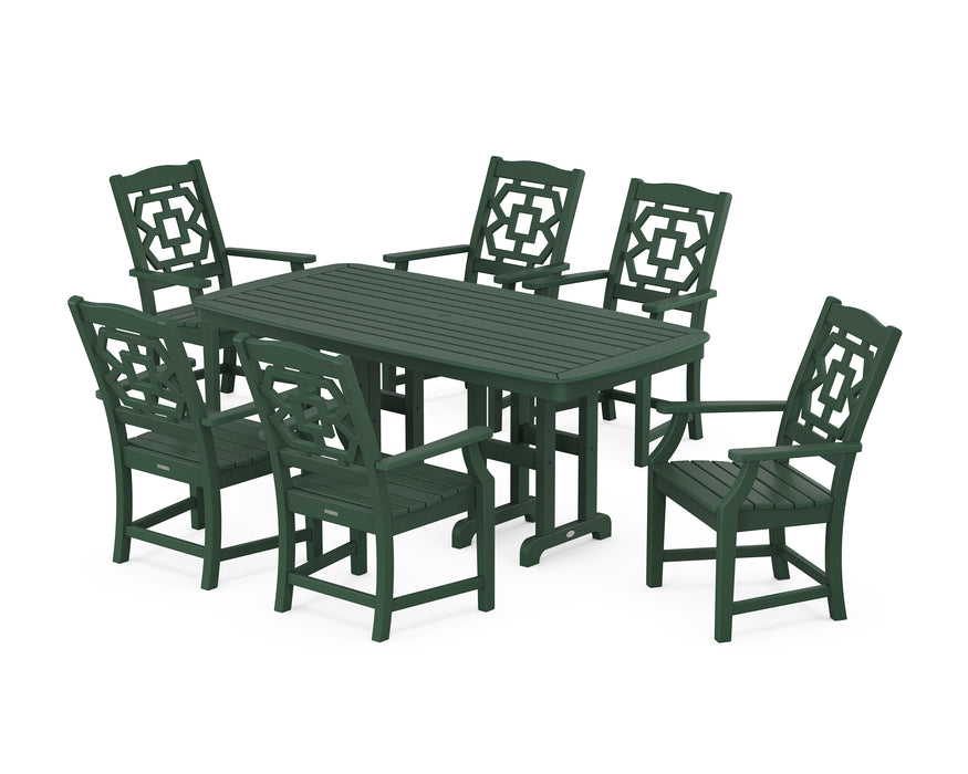 Martha Stewart by POLYWOOD Chinoiserie Arm Chair 7-Piece Dining Set in Green