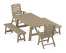 POLYWOOD Nautical Highback 5-Piece Rustic Farmhouse Dining Set With Trestle Legs in Vintage Sahara