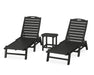 POLYWOOD Nautical 3-Piece Chaise Lounge Set with South Beach 18" Side Table in Black
