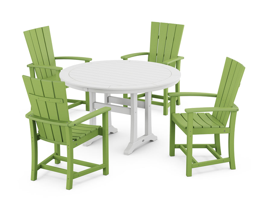 POLYWOOD Quattro 5-Piece Round Dining Set with Trestle Legs in Lime