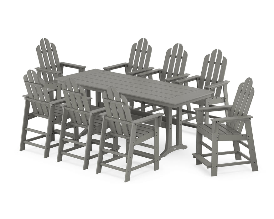POLYWOOD® Long Island 9-Piece Farmhouse Counter Set with Trestle Legs in Slate Grey
