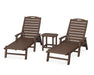 POLYWOOD Nautical 3-Piece Chaise Lounge with Arms Set with South Beach 18" Side Table in Mahogany