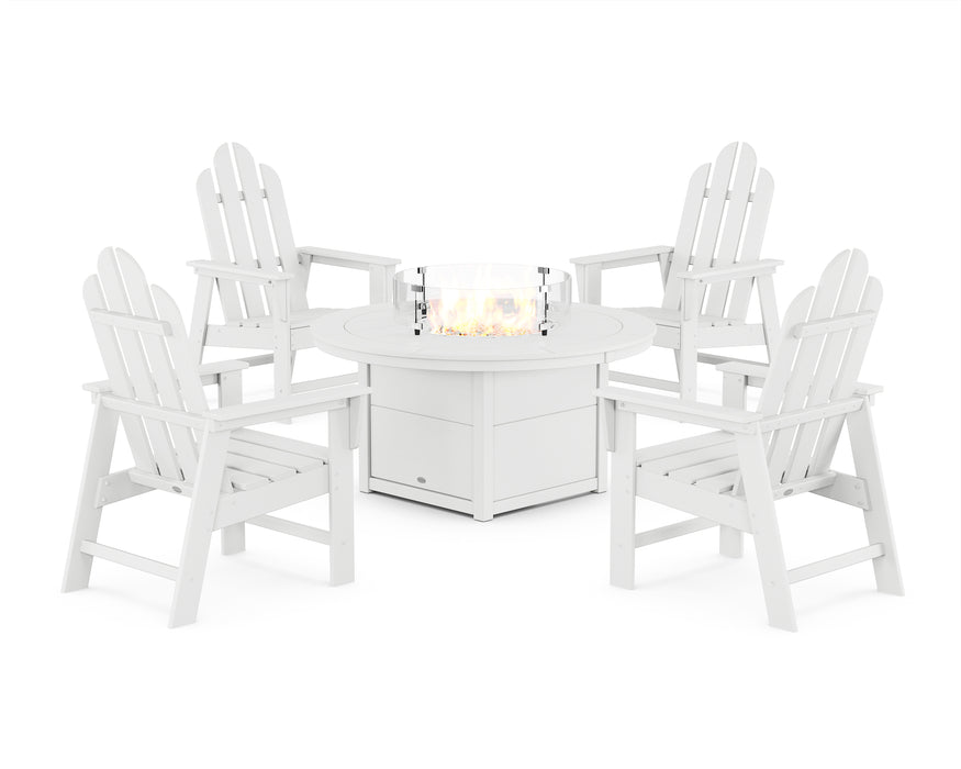 POLYWOOD® Long Island 4-Piece Upright Adirondack Conversation Set with Fire Pit Table in White