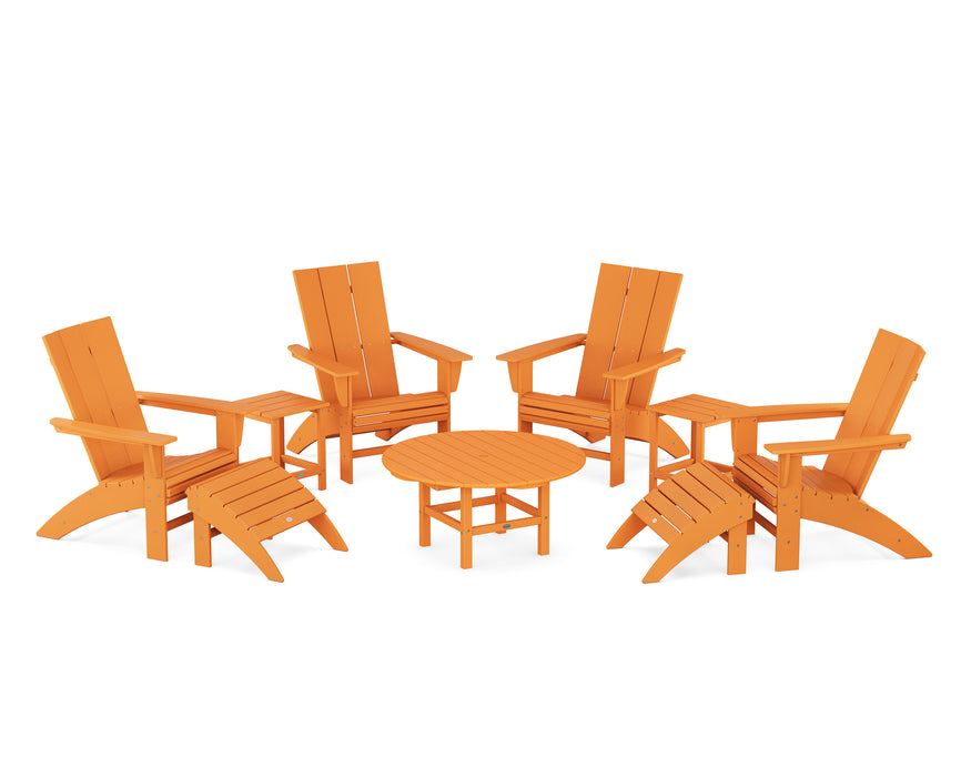 POLYWOOD Modern Curveback Adirondack Chair 9-Piece Conversation Set in Tangerine