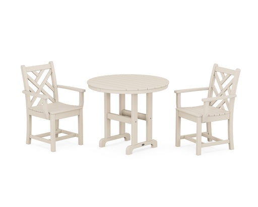 POLYWOOD Chippendale 3-Piece Round Dining Set in Sand