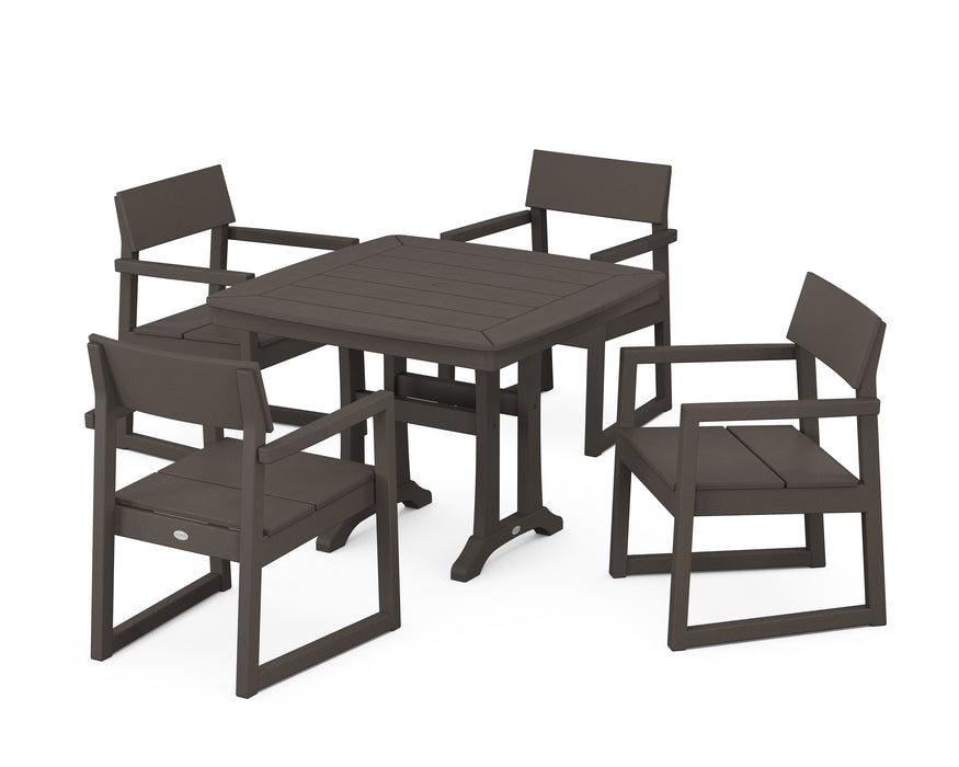 POLYWOOD EDGE 5-Piece Dining Set with Trestle Legs in Vintage Coffee