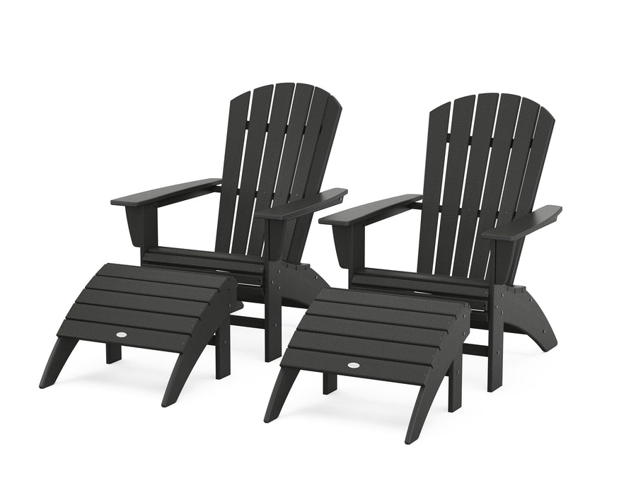 POLYWOOD Nautical Curveback Adirondack Chair 4-Piece Set with Ottomans in Black