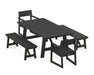 POLYWOOD EDGE 5-Piece Rustic Farmhouse Dining Set With Benches in Black
