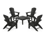 POLYWOOD 5-Piece Nautical Curveback Adirondack Chair Conversation Set with 36" Conversation Table in Black