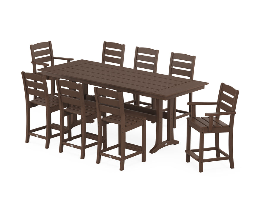 POLYWOOD® Lakeside 9-Piece Farmhouse Counter Set with Trestle Legs in Sand