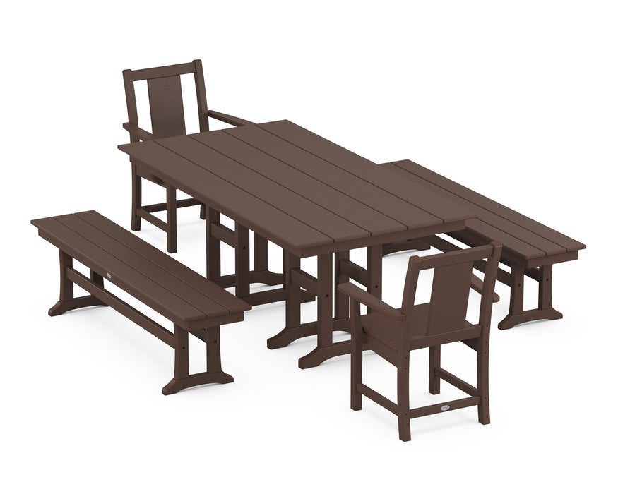 POLYWOOD® Prairie 5-Piece Farmhouse Dining Set with Benches in Sand