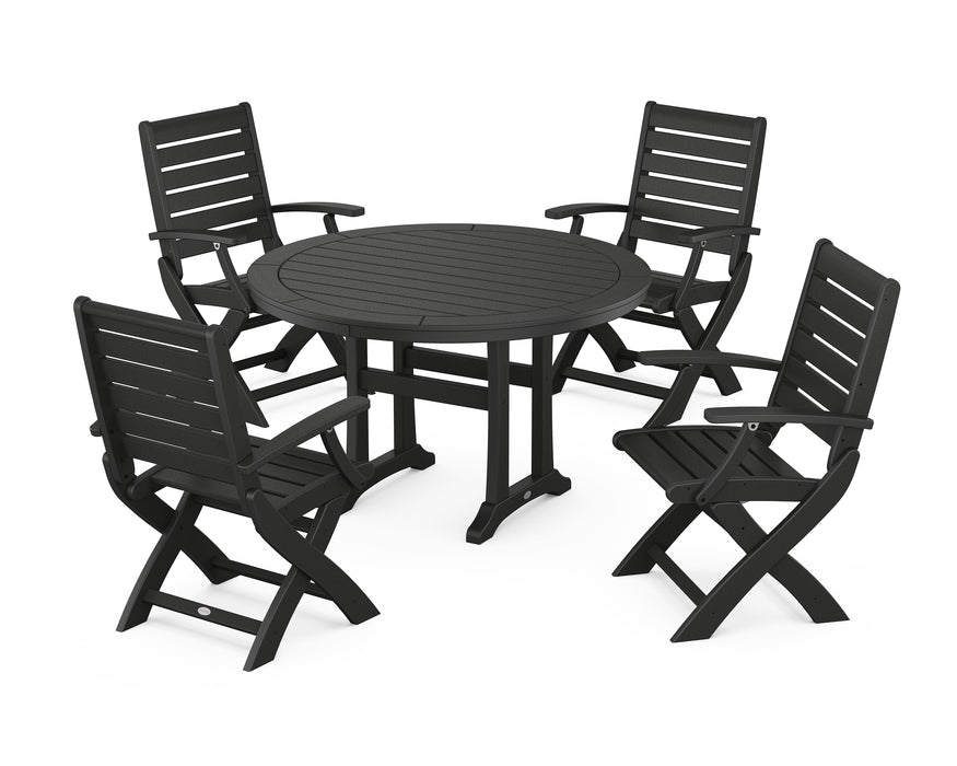 POLYWOOD Signature 5-Piece Round Dining Set with Trestle Legs in Black