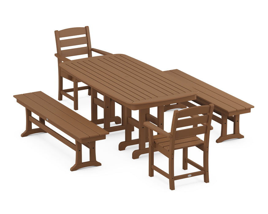 POLYWOOD Lakeside 5-Piece Dining Set with Benches in Teak